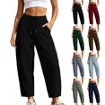 thumbnail image 1 of Aezemi Women Loose Crop Sweatpants Baggy Barrel Curved Leg Fashion Elastic Waist Drawstring Cropped Trousers Wide Leg Casual Trendy Comfy Workout Home Pants with Pockets XL, 1 of 8