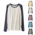 thumbnail image 1 of Aezemi Women Loose Fit Pajama Shirts Round Neck Long Sleeve Comfy Color Blocks Undershirts Lightweight Soft Casual Home Sleep Tops 3XL, 1 of 6