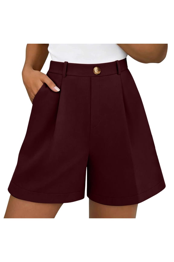 Women Pleated Work Shorts, Wide Leg Button High Waisted Dress Shorts, Summer Office Business Casual Bottoms ,S-3XL
