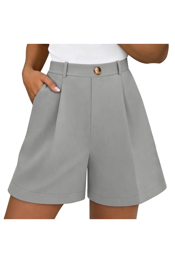 Women Pleated Work Shorts, Wide Leg Button High Waisted Dress Shorts, Summer Office Business Casual Bottoms ,S-3XL