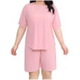 thumbnail image 1 of Aezemi Women Plus Size Sleep Set 2 Piece Fashion Short Sleeve Tops Shorts Summer Spring Home Comfy Casual Pajama Sets for Women 4XL, 1 of 8