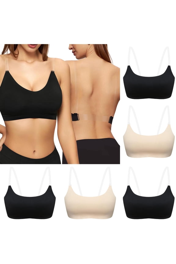 Women Push up Seamless Bras Wireless Clear Straps Supportive Everyday Bras Full Coverage No Underwire Comfy T-Shirt Bralette M