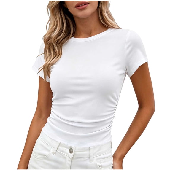 Aezemi Women Ruched Side Shirt, Summer Short Sleeve Slim Fit Ruched Tshirts, Fashion Outdoor Summer Womens Tops