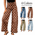 thumbnail image 1 of Aezemi Women Ruffle Jean Pants Dots Printed Button Elastic Waist Fashion Barrel Curved Leg Trendy Jeans Summer Spring Outdoor Streetwear Ruched Hem Trousers with Pockets L, 1 of 9