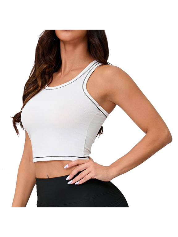 Women Slim Fit Crop Tanks, Crop Ribbed Racerback Breathable Workout Tees, Soft Sleeveless Sports Yoga Summer Tank Top