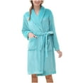 thumbnail image 1 of Aezemi Women Soft Fleece Robe with Shawl Collar Knee Length V Neck Long Sleeve Long Sleepwear Bathrobes Winter Fall Shower Comfy Home Robe with Pockets M, 1 of 3
