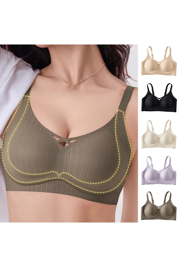 Women Spaghetti Straps Bra Ribbed Push up Wireless Daily Fashion Bras Spring Summer Full Coverage Comfy Bralette with No Underwire L