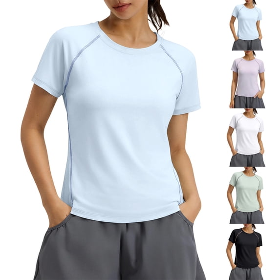 Aezemi Women Sports T Shirts, Breathable Workout Loose Fit Short Sleeve Tees, Summer Round Neck Yoga Running Tops