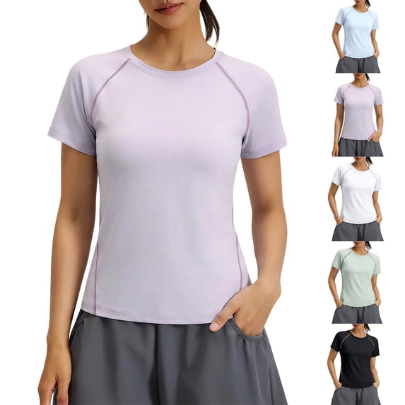 Aezemi Women Sports T Shirts, Breathable Workout Loose Fit Short Sleeve Tees, Summer Round Neck Yoga Running Tops