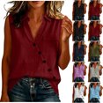 thumbnail image 1 of Aezemi Women V Neck Collared Tank Tops, Faux Cotton Linen Button Sleeveless Shirts, Summer Fashion Casual All Match Tank Top with Pocket, 1 of 7