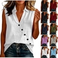 thumbnail image 1 of Aezemi Women V Neck Collared Tank Tops, Faux Cotton Linen Button Sleeveless Shirts, Summer Fashion Casual All Match Tank Top with Pocket, 1 of 7