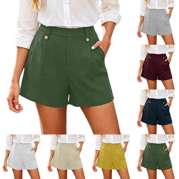 Aezemi Women Wide Leg Work Shorts, High Waisted Pleated Button Loose Fit Dress Shorts, Casual Office Work Bottoms, S-3XL
