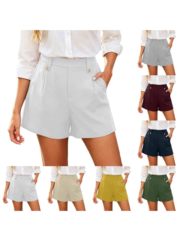 Women Wide Leg Work Shorts, High Waisted Pleated Button Loose Fit Dress Shorts, Casual Office Work Bottoms, S-3XL