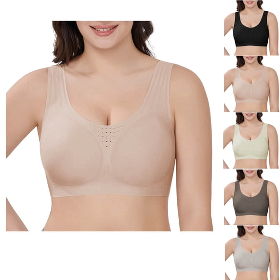 Aezemi Women Wide Straps Bras, Breathable No Underwire Full Support Comfy T-Shirt Bralette, Push up Seamless Wireless Everyday Lingerie XL