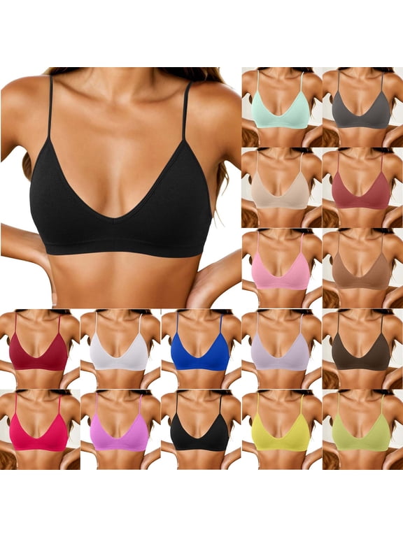Women Wireless Cami Bras V Neck Adjustable Thin Straps No Underwire Push up Bras Summer Spring Fashion Comfy Layering Bralette M