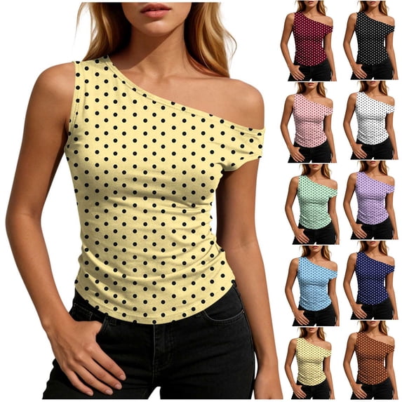 Aezemi Women off the Shoulder Tanks Fashion Printed Going out Shirts Summer Trendy Dressy Outerwear Casual Tees M