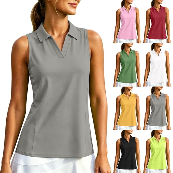 Aezemi Women's Sleeveless Sports Shirt, V Neck Collared Tennis Golf Tank Tops, Workout Running Summer Shirts for Women