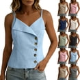 thumbnail image 1 of Aezemi Women's Spaghetti Strap Cami Tops, Asymmetrical Button Front Sleeveless Shirts, V Neck Casual Summer Vacation Camisole Tops, 1 of 7
