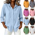 thumbnail image 1 of Aezemi Womens Button Hoodie Shirts Lightweight 3/4 Sleeve Loose Fit Drawstring Hooded Faux Cotton Linen Blouses Summer Spring Beach Vacation Sun Protection Tees L, 1 of 7
