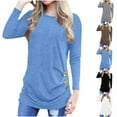 thumbnail image 1 of Aezemi Womens Button Side Shirts Round Neck Pleated Fashion Long Sleeve Pullover Outdoor Tops Trendy Comfy Spring Fall Casual All Match Shirts M, 1 of 6