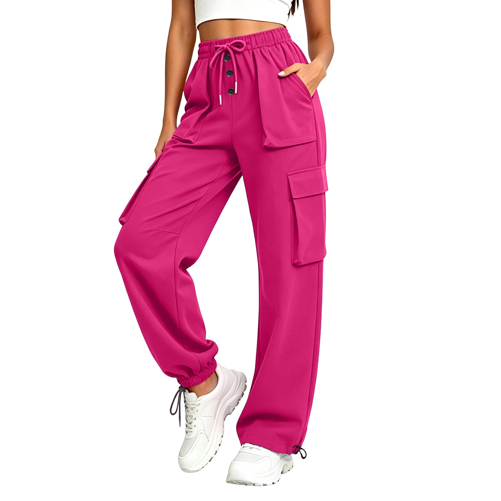 Aezemi Womens Cargo Sweat Pants, Quick Dry High Waisted Elastic Waist ...