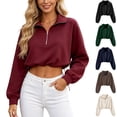 thumbnail image 1 of Aezemi Womens Crop Half Zip Sweatshirts Collared Elastic Hem Drawstring Quarter Zipper Long Sleeve Blouses Fall Winter Fashion Outdoor Casual Workout Jackets M, 1 of 8