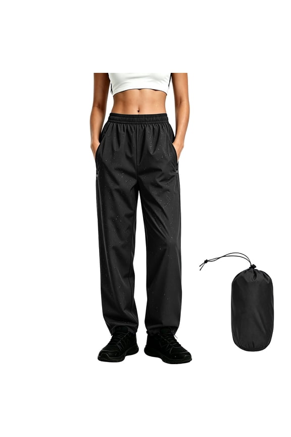 Womens Hiking Pants, Elastic Waist Waterproof Quick Dry Rain Pants, Breathable Straight Leg Fashion Trousers with Zipper Pockets storage, S-3XL