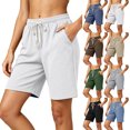 thumbnail image 1 of Aezemi Womens Knit Shorts - Elastic Waist Bermuda Drawstring Long Shorts for Woman Casual Walking Workout Summer Outdoor Bottoms with Pockets, 1 of 6