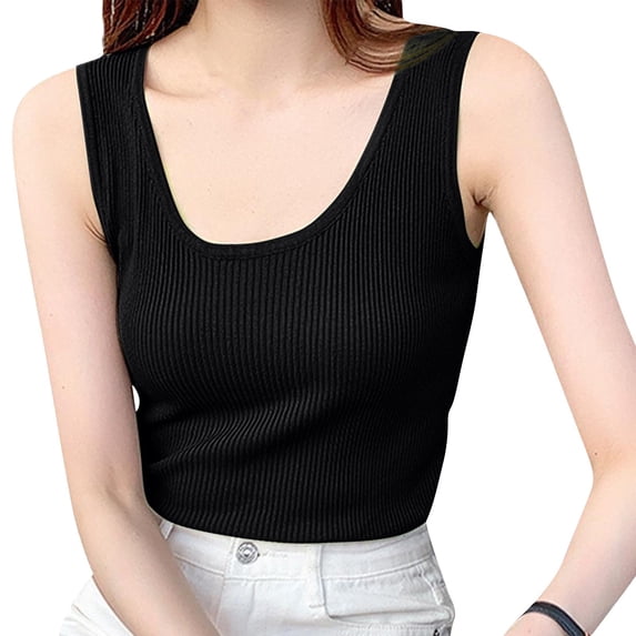 Aezemi Womens Lightweight Ribbed Tank Tops Round Neck Sleeveless Stretch Undershirts Summer Home Layering Outdoor Shirts, M-5XL