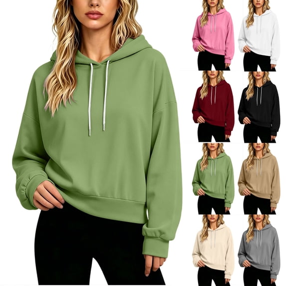 Aezemi Womens Pullover Hoodie Sports Sweatshirts Drawstring Long Sleeve Comfy Baggy Hooded Workout Casual Tops Fashion Winter Fall Loose Fit Outdoor Home Blouses S