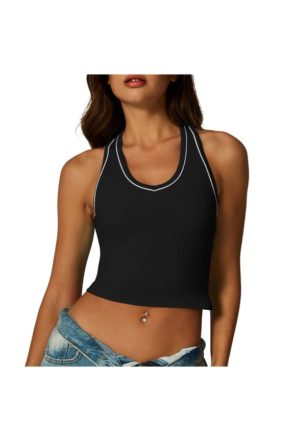 Womens Racerback Cropped Tank Tops Sleeveless Crop Workout Breathable Outdoor Running Sport Tees Summer Fashion Outdoor Round Neck Yoga Exercise Tops