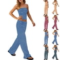 thumbnail image 1 of Aezemi Womens Striped 2 Piece Sets Summer Strapless Crop Tube Tops Wide Leg Pants Matching Loungewear Set Beach Vacation Outs, 1 of 9