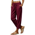 thumbnail image 1 of Aezemi Womens Wide Leg Button Pants Loose Fit Split Hem Summer Beach Vacation Drawstring Elastic Waist Pants with Pockets Pull on Baggy Comfy Outdoor Home Trousers XXL, 1 of 8