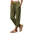 thumbnail image 1 of Aezemi Womens Wide Leg Button Pants Loose Fit Split Hem Summer Beach Vacation Drawstring Elastic Waist Pants with Pockets Pull on Baggy Comfy Outdoor Home Trousers L, 1 of 8