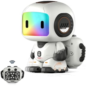 Aezusy RC Robot Toys for Kids, Programming Remote Control Robots with Walking Sliding Recording Music & LED Lights, STEM Educational Interactive Toy Gift for Boys Girls Ages 3-8, Gray