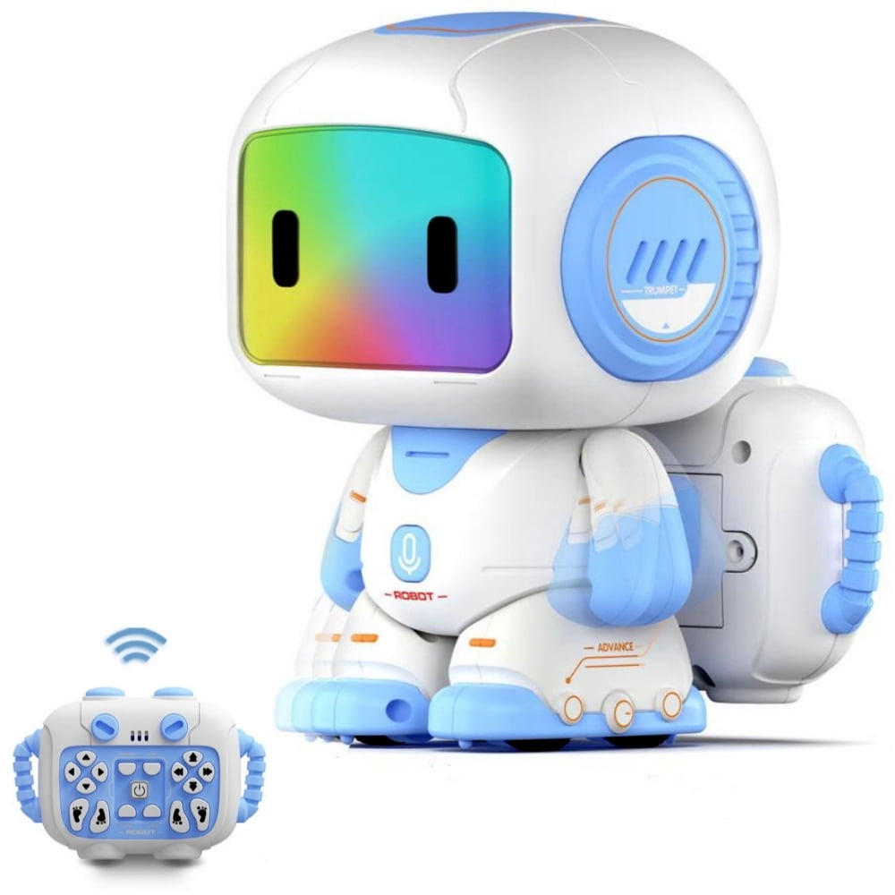 Aezusy Remote Control Robot Toy for Kids, Programmable Walking & Sliding RC Robot with Recording, Music & LED Lights, STEM Educational Interactive Toy Gift for Boys Girls Ages 3-8, Blue
