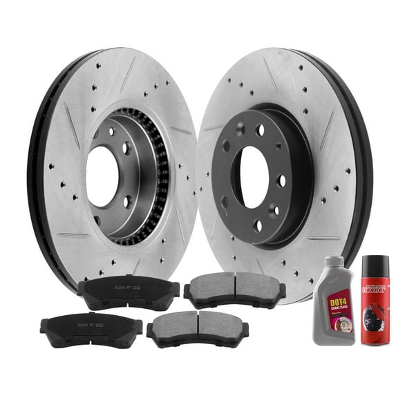 Afa Motors Brake Pads and Rotors E-Coated Slotted and Drilled Design fits for Ford Fusion,Lincoln MKZ Zephyr,Mazda 6,Mercury Milan Including Brake Kit and Ceramic Pads, Cleaner and Fluid-Front