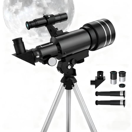 Afaoiry Black Telescope 70mm Aperture Kids & Adults Astronomy Telescope - 22.5X-150X Magnification Portable Refractor with Sturdy Tripod & Easy Setup