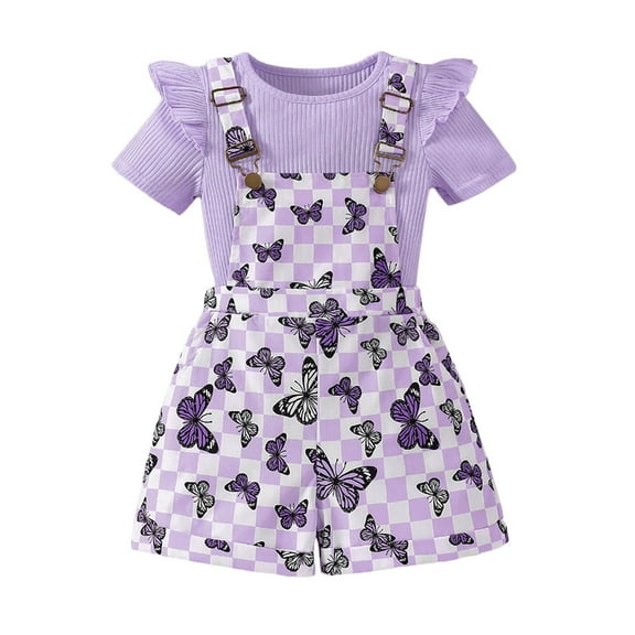 Afdoent Baby Girl Clothes Toddler Girls Buterfly Print Knit Top & Overalls Set Casual Spring Summer Outfit For 2 7 Years Fashion 2-3 Years