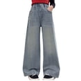 thumbnail image 1 of Afdoent Baggy Jeans For Girls Casual Loose Fit Denim Pants Straight Leg Trousers For Big Kids And Tweens Comfortable Everyday Wear Classic Blue Streetwear Trousers 6-7 Years, 1 of 9