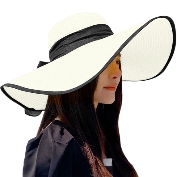 Afdoent Beach Hats For Women Big Straw Wide Brim Summer Hat Floppy Foldable Roll Up Cap Sun Hat For Summer Travel