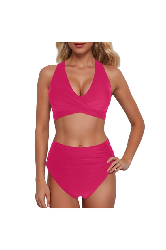 Bikini Sets For Women High Waisted Push Up Two Piece Swimsuits Vintage Retro Ruched Print Bikini Set 2026 Retro Swimsuit