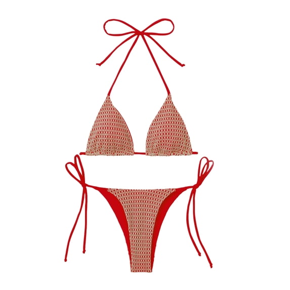 Afdoent Bikini Sets For Women Ladies Summer Bikini Colour Block Printed Split Swimsuit Halter Bathing Suits Vintage Swimwear