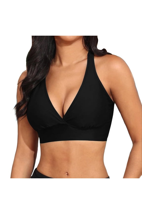 Bikini Tops For Women Elastic Swimwear Tops Underwire Full Coverage Bikini Top Push Up Swim Crop Top Tie Back Bathing Suit Tops Only