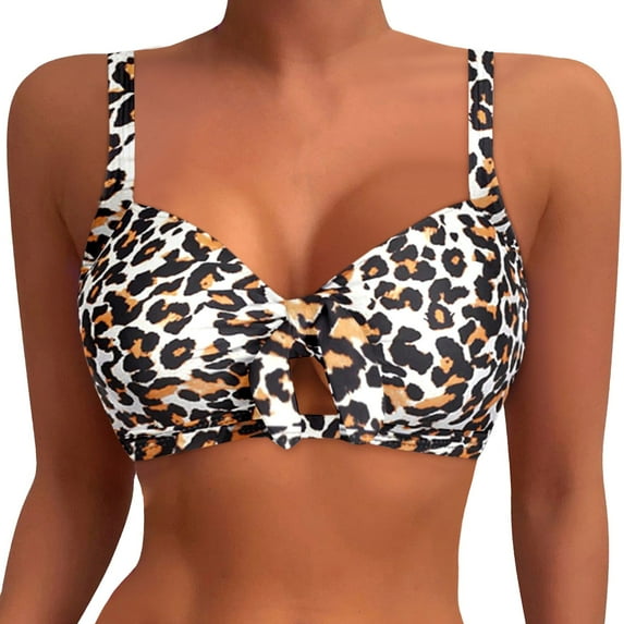 Afdoent Bikini Tops For Women Ruffle Flounce Bikini Leopard Print Swimsuit Top Bathing Suits Top Only