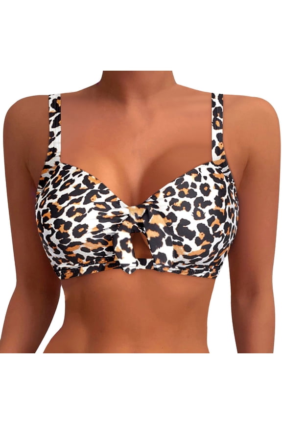 Bikini Tops For Women Ruffle Flounce Bikini Leopard Print Swimsuit Top Bathing Suits Top Only