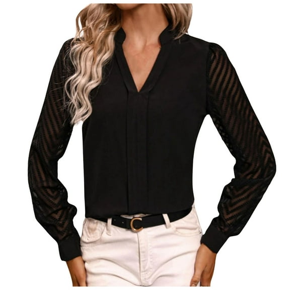 Afdoent Blouses For Women Color Block Chiffon Long Sleeve Solid Color Shirt Blouse Top For Casual Or Wear Fashion