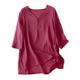 thumbnail image 1 of Afdoent Blouses For Women Embroidered Linen Shirt Spring Summer Solid Color V Neck Top Summer Outfits 2025, 1 of 5