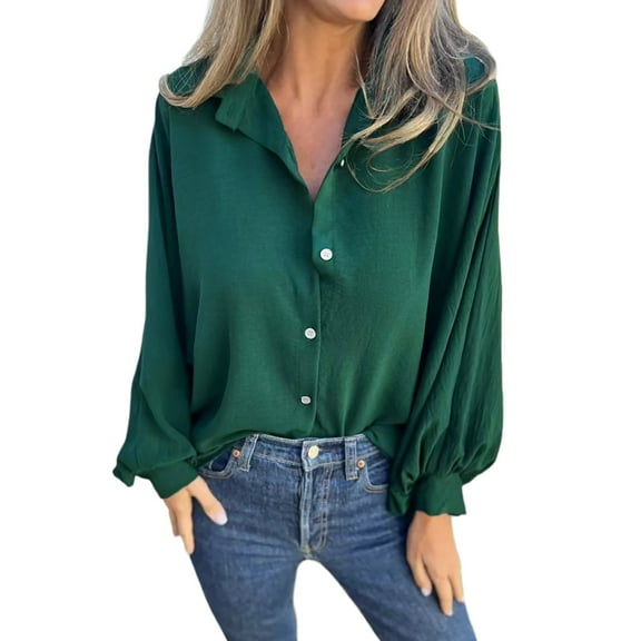 Afdoent Blouses For Women Ladies Fall Winter Long Sleeve Ladies Lapel Button Down Shirt Top Fashion