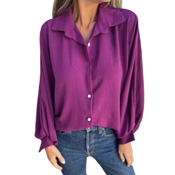Afdoent Blouses For Women Ladies Fall Winter Long Sleeve Ladies Lapel Button Down Shirt Top Fashion